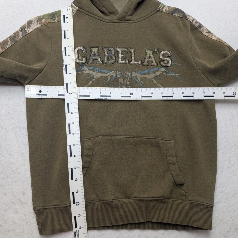 Cabela's Hoodie Kids Large Olive Green Camo Accents Pullover Sweatshirt